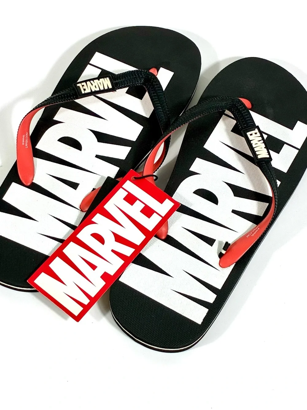 Marvel Comics Men Classic Logo Flip Flops Beach Slides Black White US 9 11 12